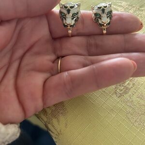 SANTUZZA Gold and Green Panther Stud Earrings